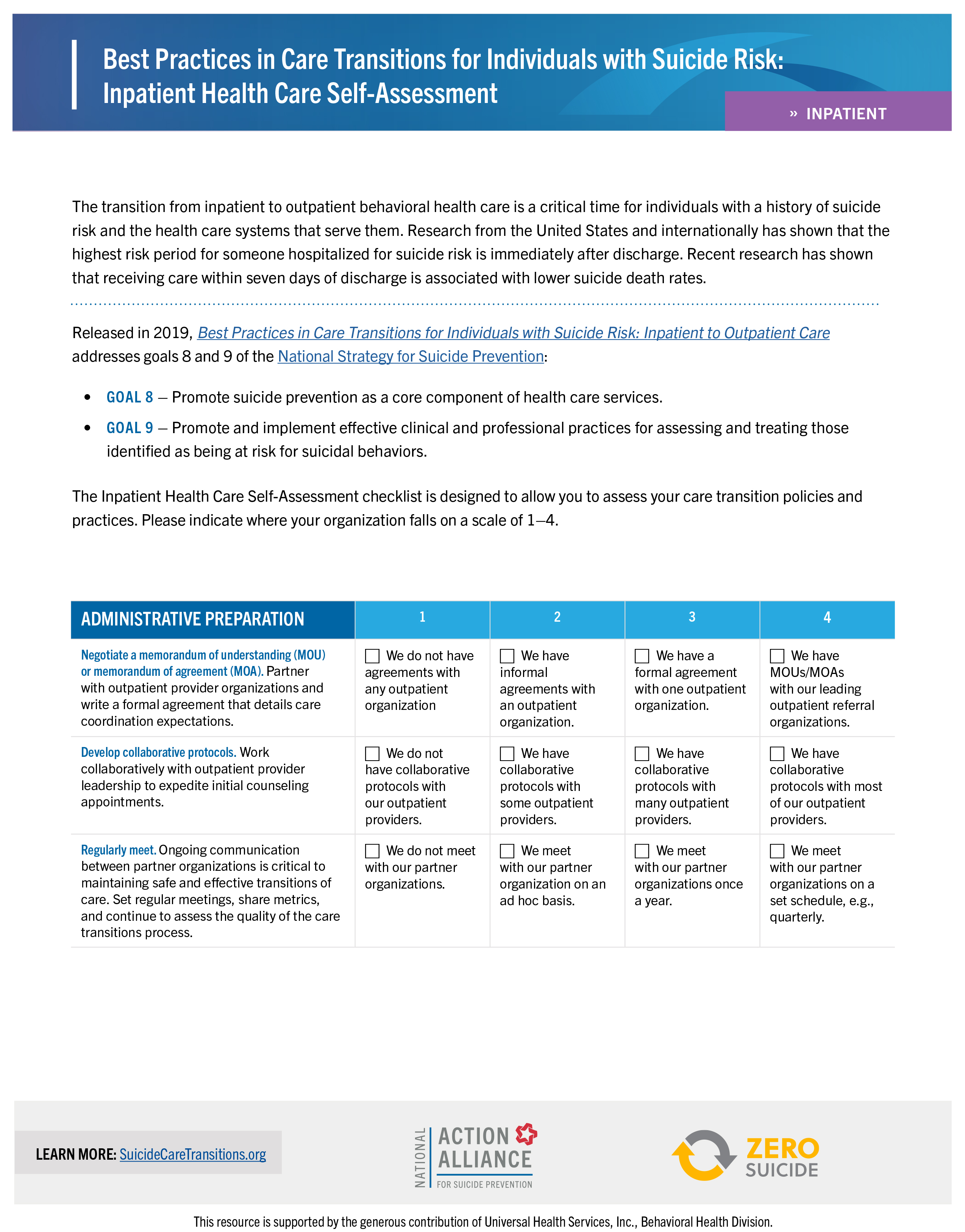 Care Transitions: Inpatient Health Care Self-Assessment 