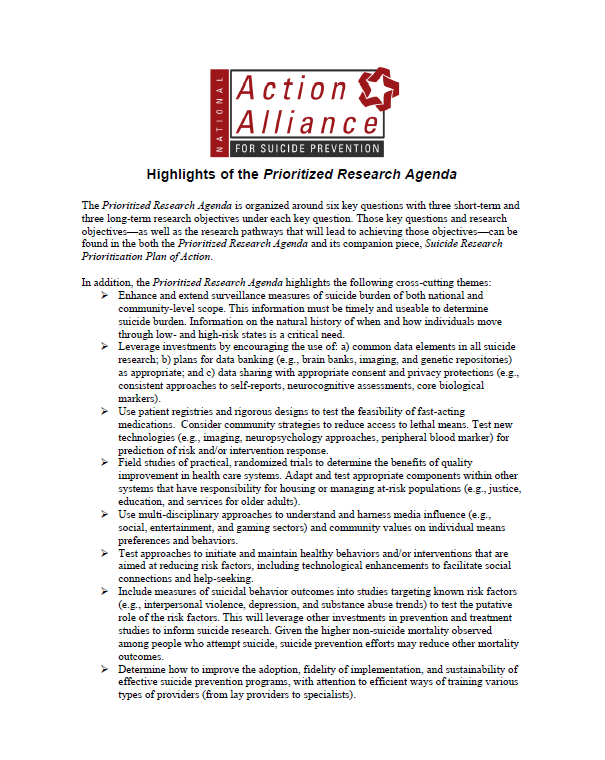 Highlights of Prioritized Agenda